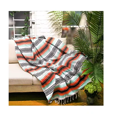 ট্যাসেল সহ সুতির মেক্সিকান কম্বল